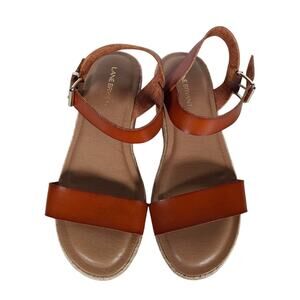 Lane Bryant Platform Sandals 8 Brown Faux Leather Jute Coastal Boho Cottagecore